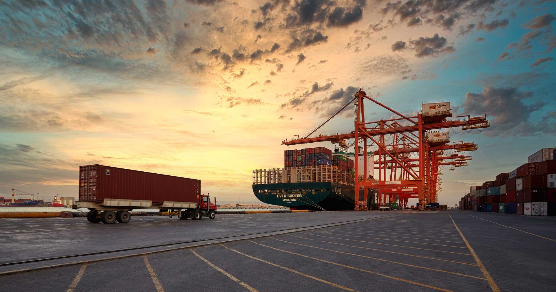 Container cranes at a Basrah port project